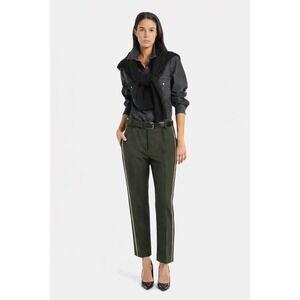 Dondup Adelia Olive Green Wool Blend Stripe Trousers Made in Italy Sz:42Eu/10-12